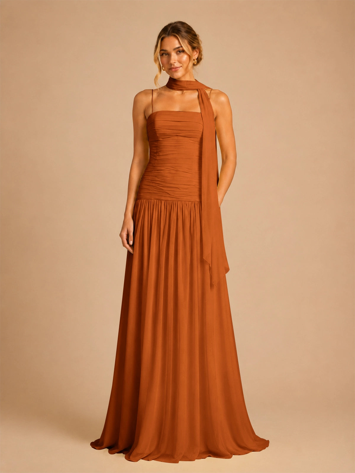 Chiffon Bridesmaid Dress with Scarf Detail 