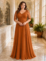 Applique V-Neck Chiffon Dress-Plus Size 