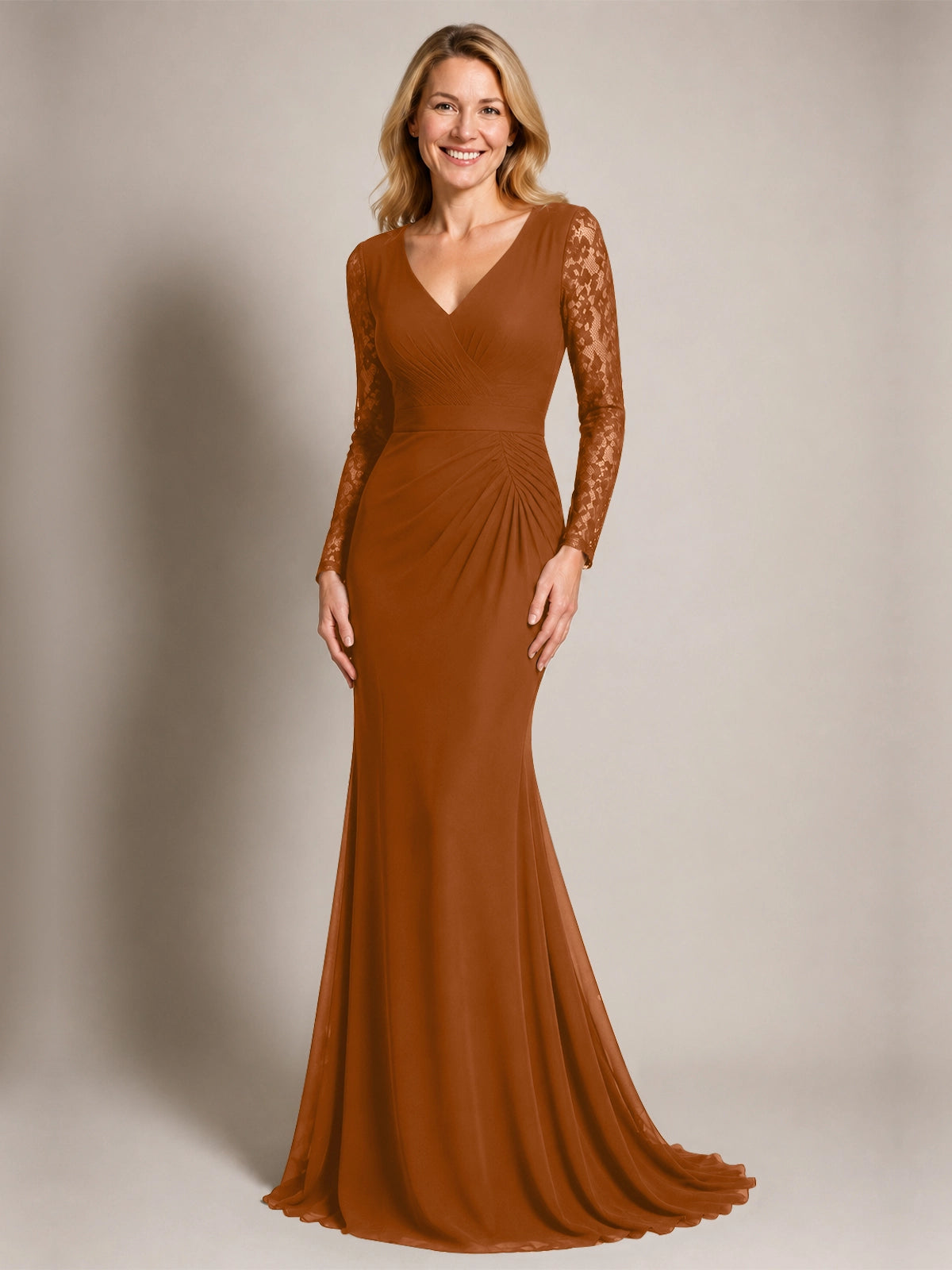 Mermaid Mother of the Bride Dress with Long Lace Sleeves 