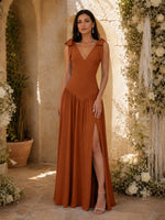 Chiffon Bridesmaid Dress with Bow-Tie Straps 