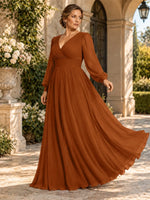 Chiffon Mother of the Bride Dress with Long Sleeves-Plus Size 