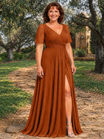 Surplice Neckline Mother of the Bride Dress with Slit-Plus Size 