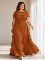 Illusion Applique Chiffon Dress-Plus Size 