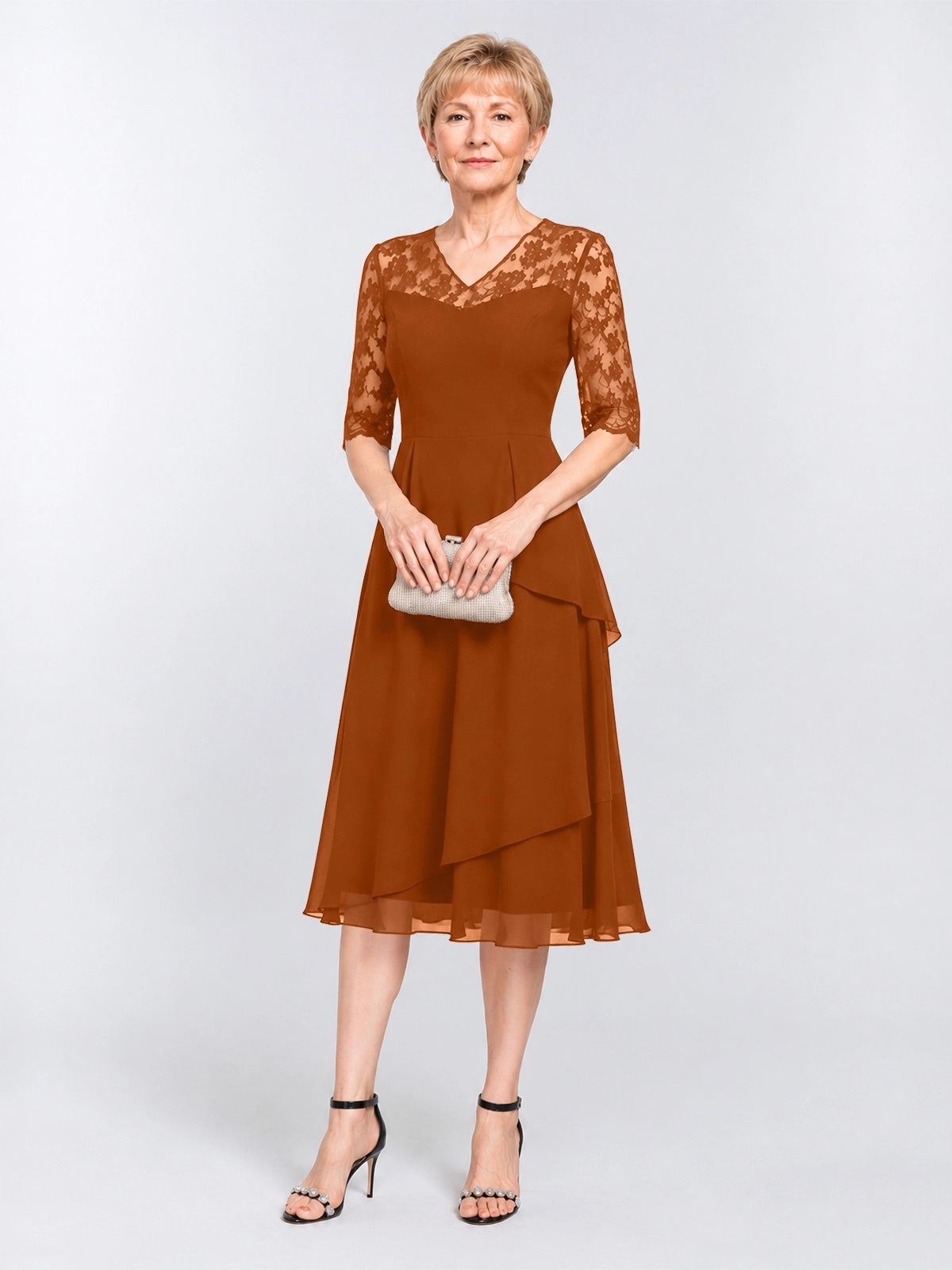 A-line Mother of the Bride Dress with Lace Sleeves 