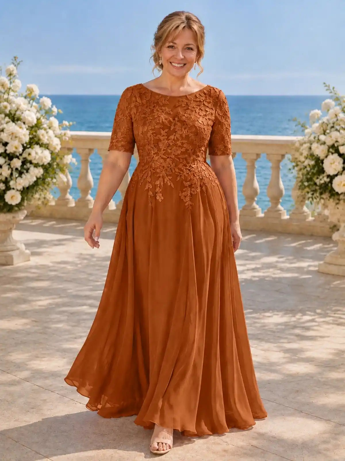 Lace Mother Dress with Half Sleeves-Plus Size 