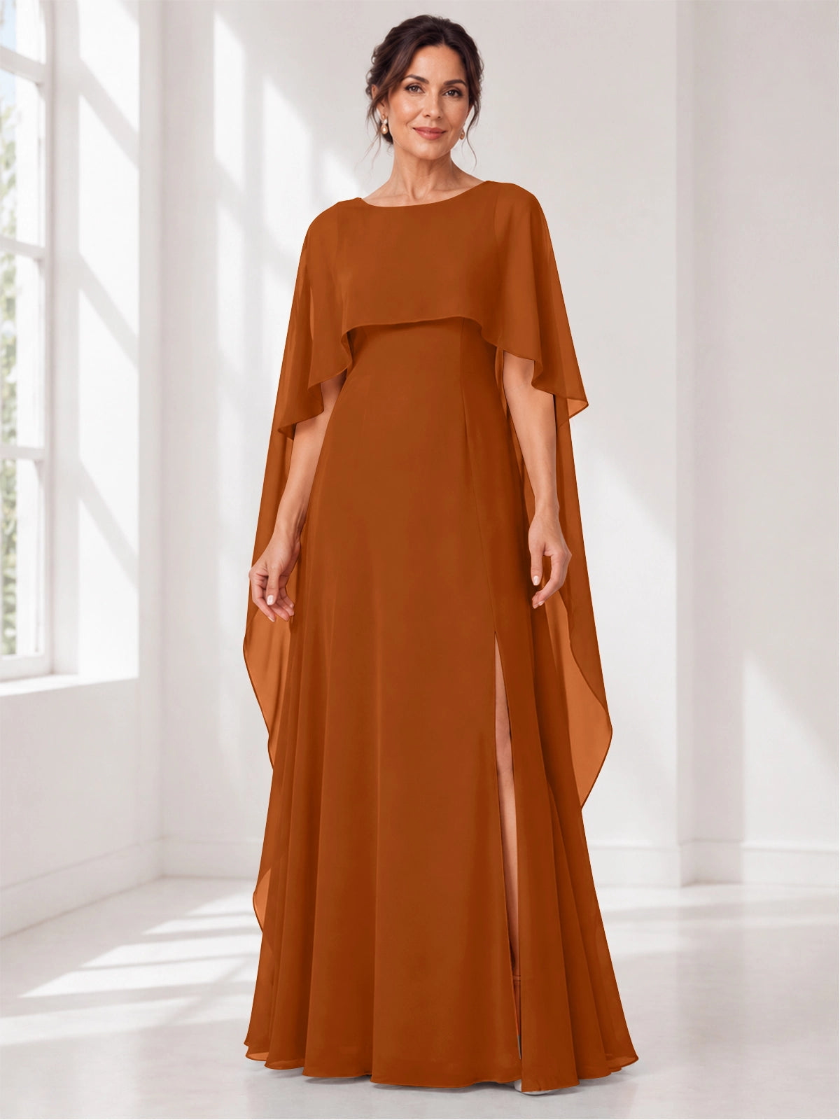Chiffon Mother of the Bride Dress with Cape Overlay 