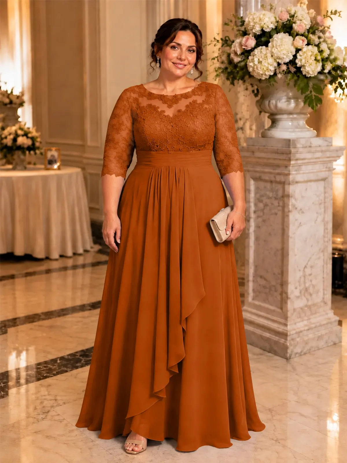 Three Quarter Sleeve Mother Dress-Plus Size 
