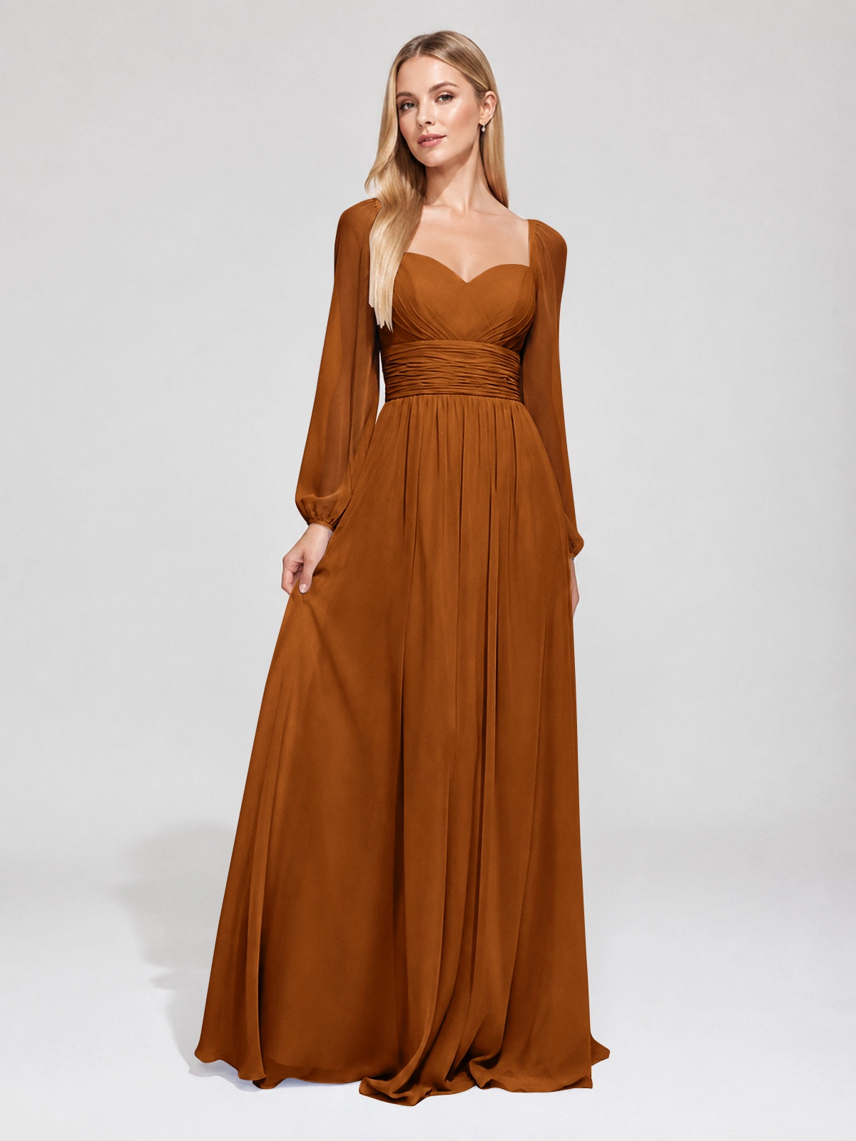 Elegant A-line Bridesmaid Dress with Long Sleeves