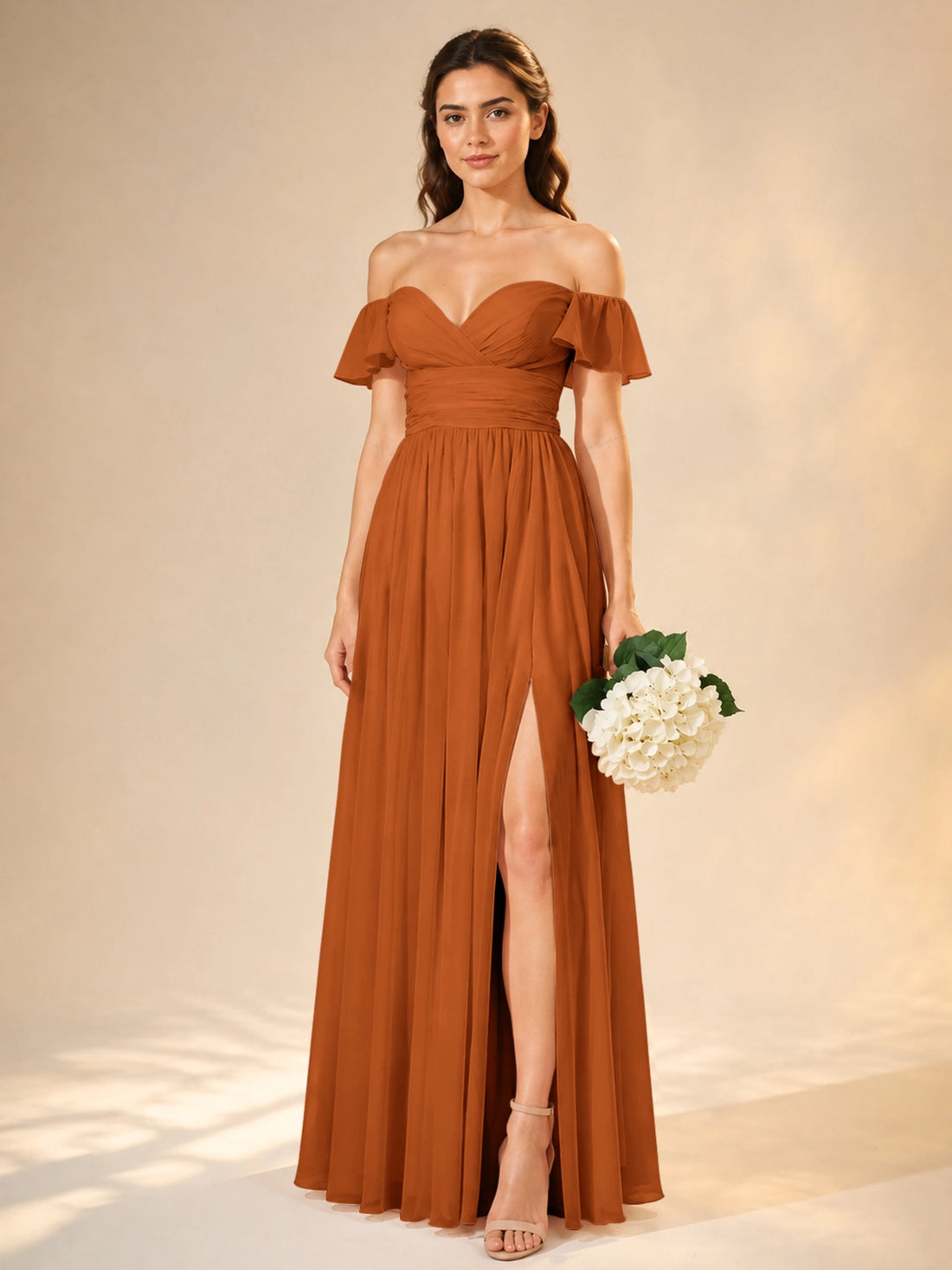 Chiffon Bridesmaid Dress with Cap Sleeves 