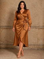 Silk-like Mother of the Bride Dress with Self-Tie Sash-Plus Size 