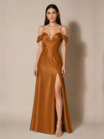 Silk-like Bridesmaid Dress with Cold Neckline 