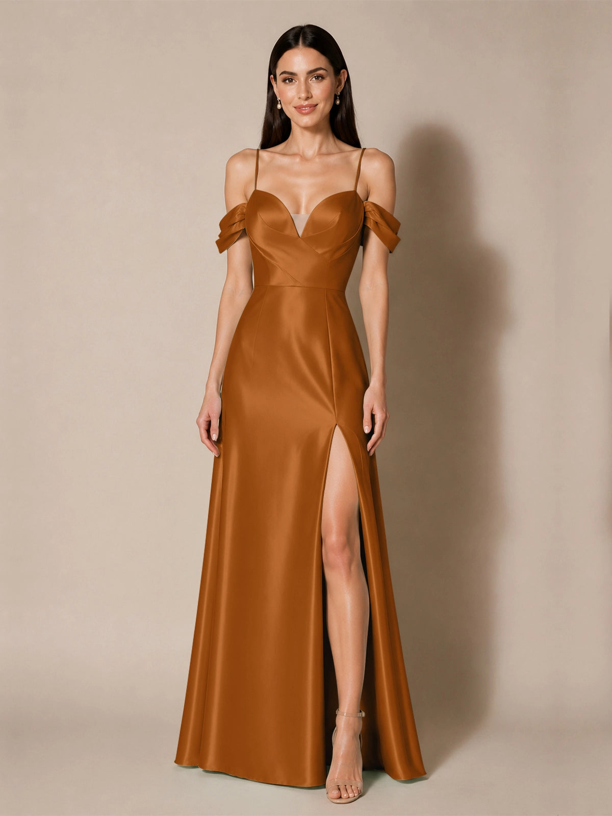 Silk-like Bridesmaid Dress with Cold Neckline 