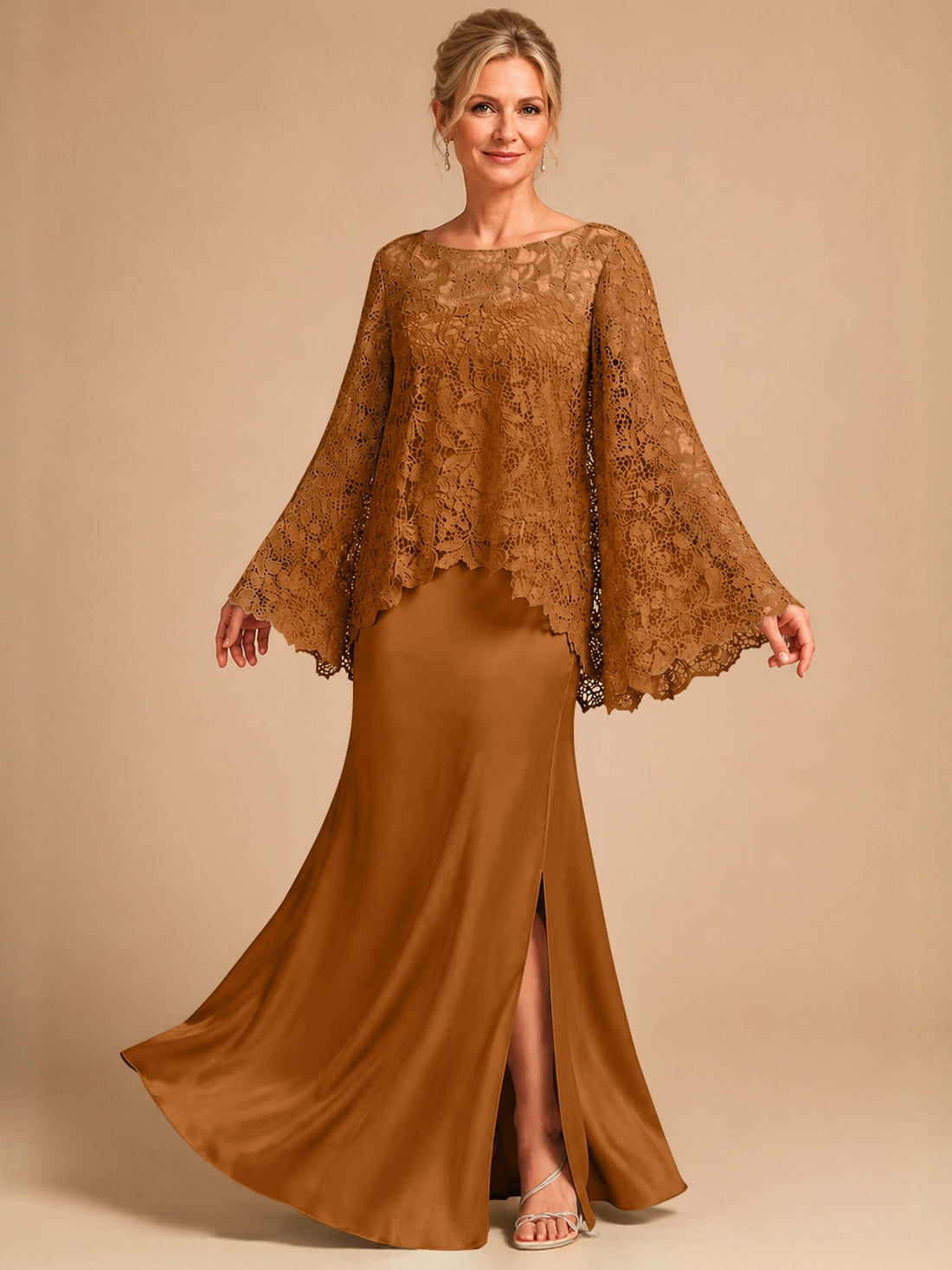 Two-piece Mother of the Bride Dress with Lace Top 
