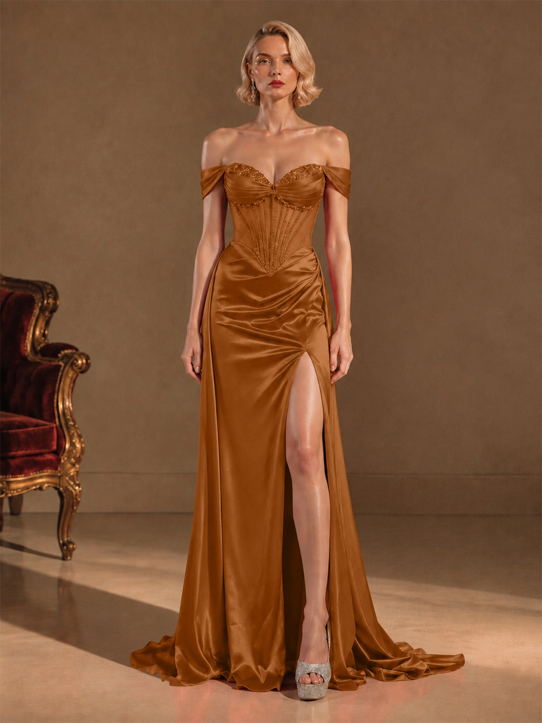 Silk-like Prom Dress with Crystal Detailing 
