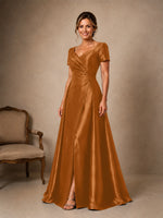 Silk-like Prom Dress with Short Sleeves 