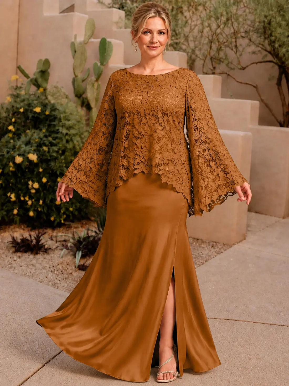 Two-piece Mother of the Bride Dress with Lace Top-Plus Size 