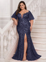 Mermaid Mother of the Bride Dress with V-neck-Plus Size 