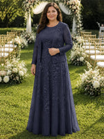 Two-Piece Lace Mother of the Bride Dress with Long Sleeves-Plus Size 