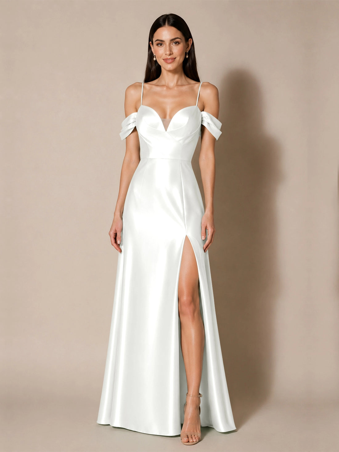 Silk-like Bridesmaid Dress with Cold Neckline 
