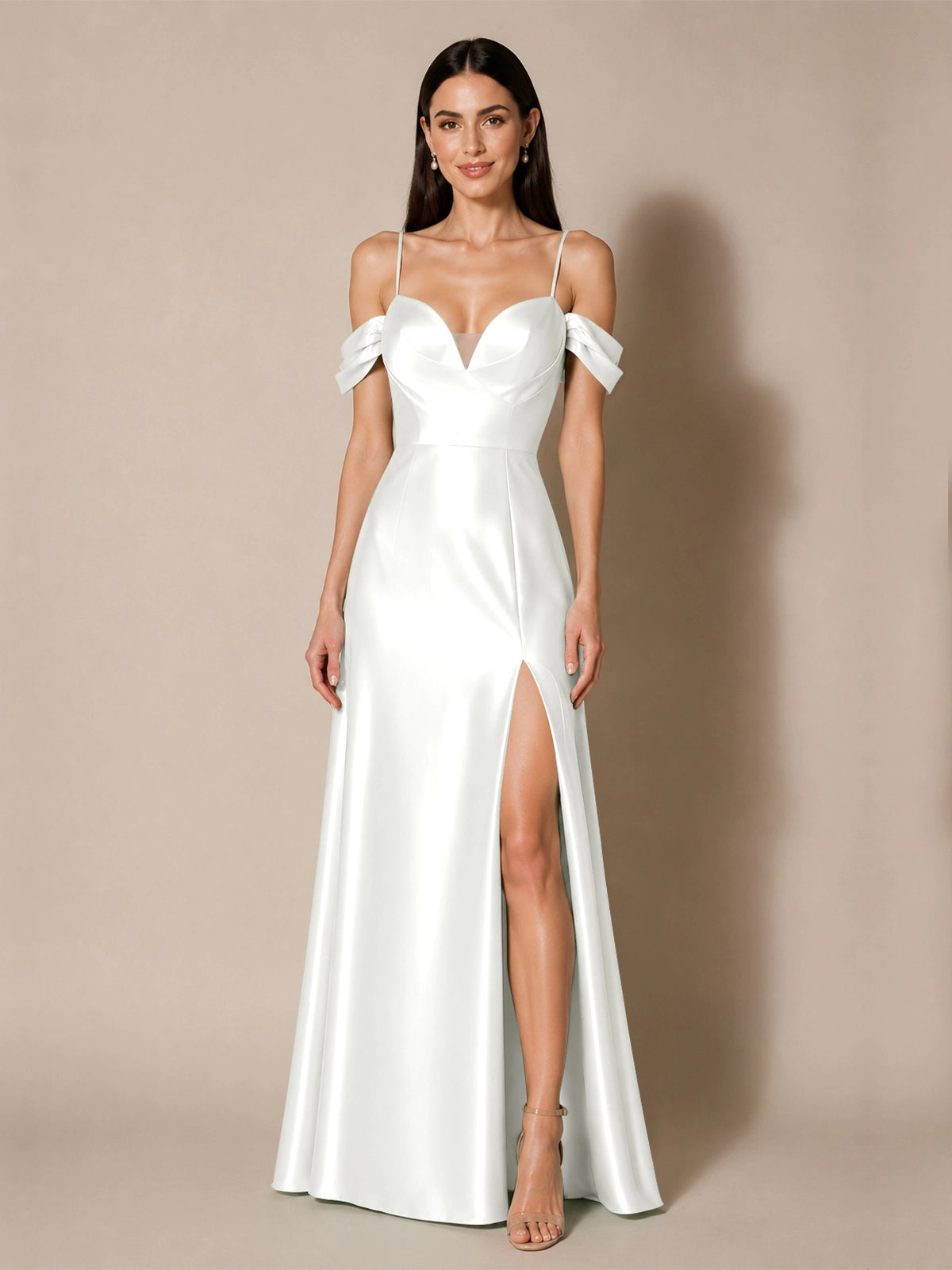Silk-like Bridesmaid Dress with Cold Neckline 