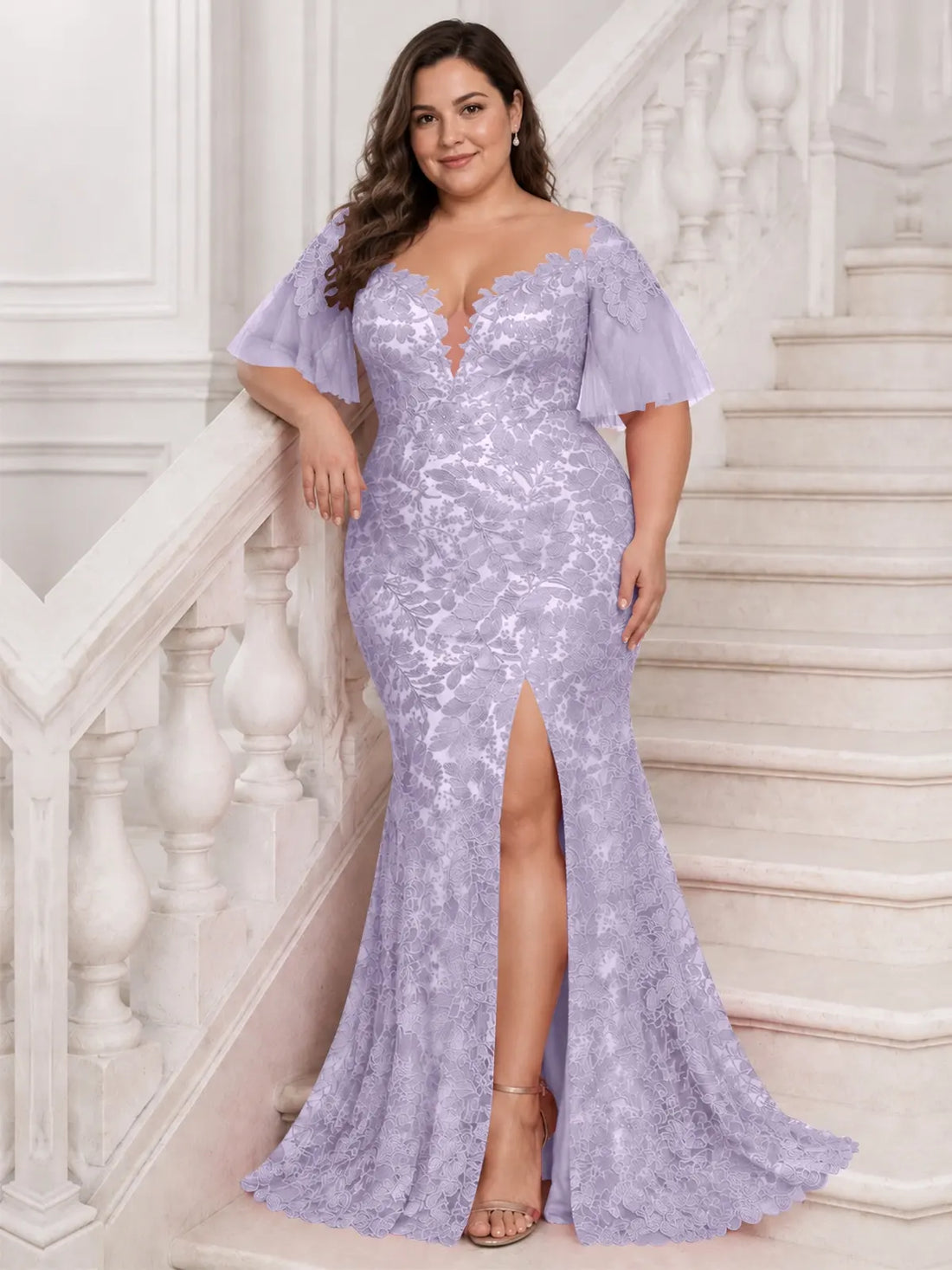 Mermaid Mother of the Bride Dress with V-neck-Plus Size 