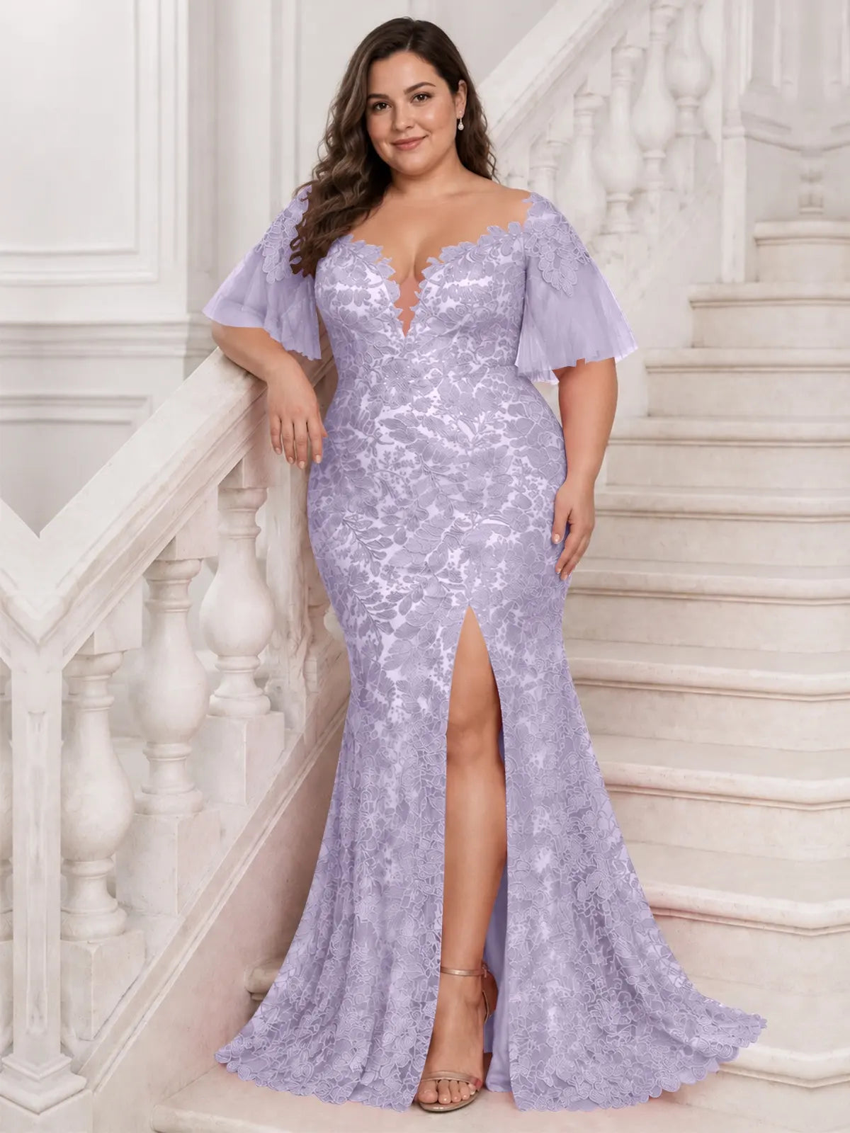 Mermaid Mother of the Bride Dress with V-neck-Plus Size 