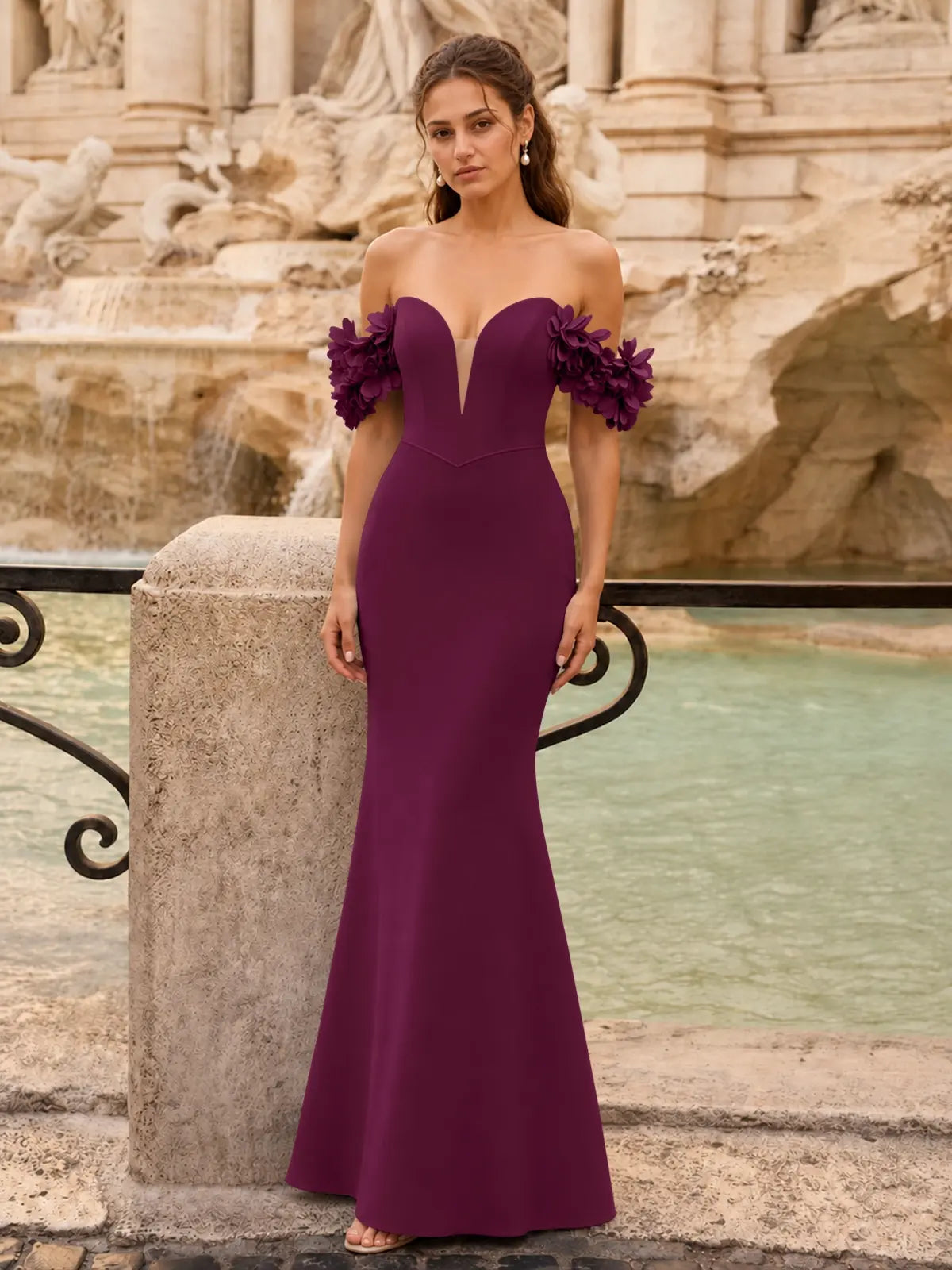 Off-the-Shoulder Prom Dress with 3D Floral Straps 
