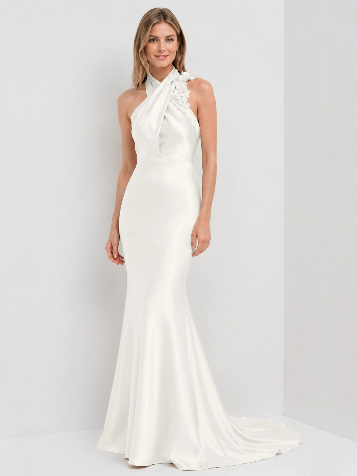 Silk-like Bridesmaid Dress with 3D Floral 