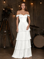 Silk-Like Prom Dress with Tiered Pleated Skirt 