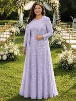 Two-Piece Lace Mother of the Bride Dress with Long Sleeves-Plus Size 