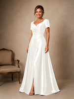 Silk-like Prom Dress with Short Sleeves 