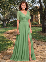 Surplice Neckline Mother of the Bride Dress with Slit 