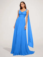 Chiffon Bridesmaid Dress with Draped Scarf 