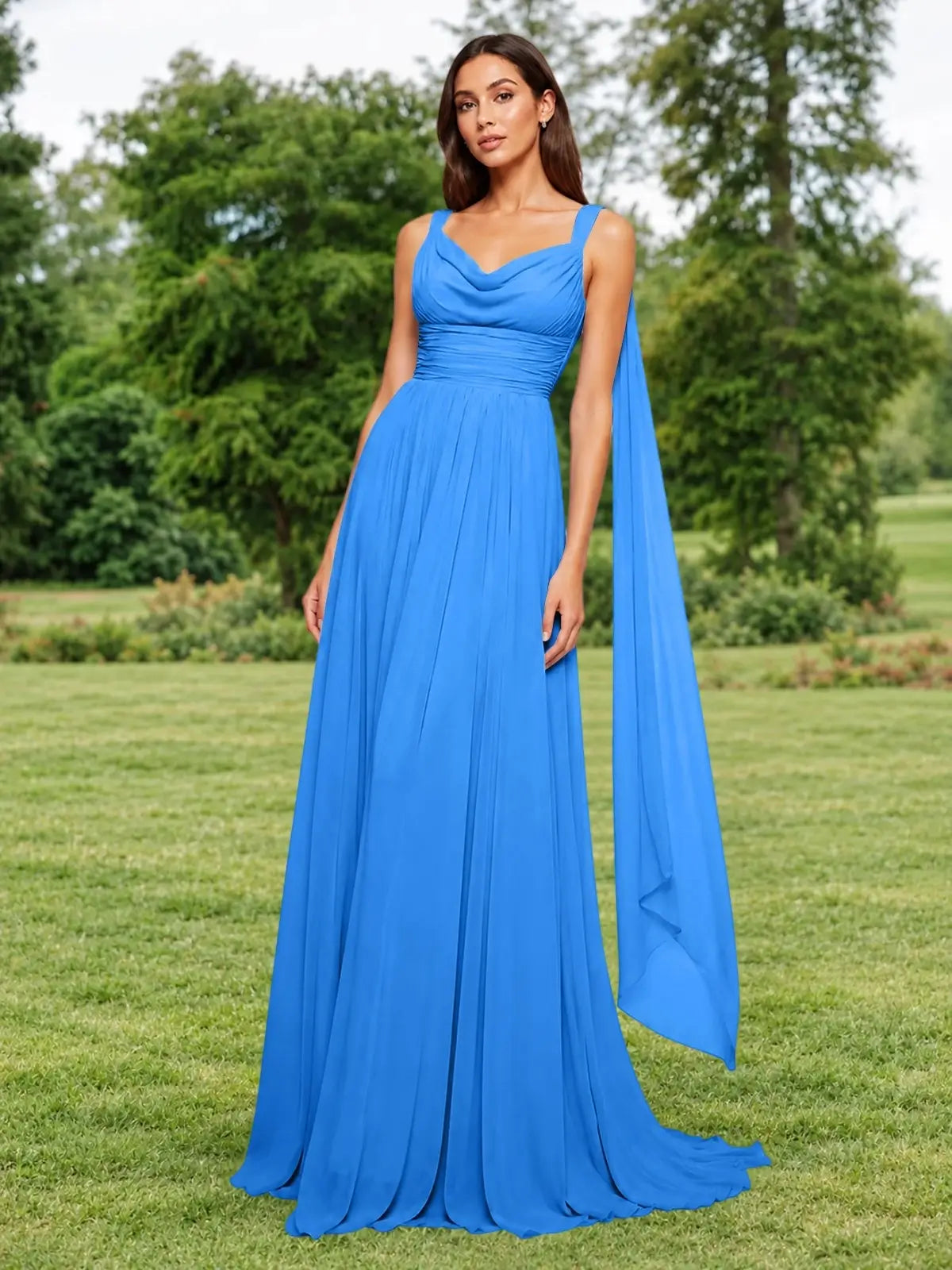 Chiffon Bridesmaid Dress with Draped Scarf 