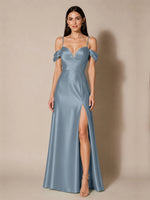 Silk-like Bridesmaid Dress with Cold Neckline 