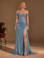 Silk-like Prom Dress with Crystal Detailing 
