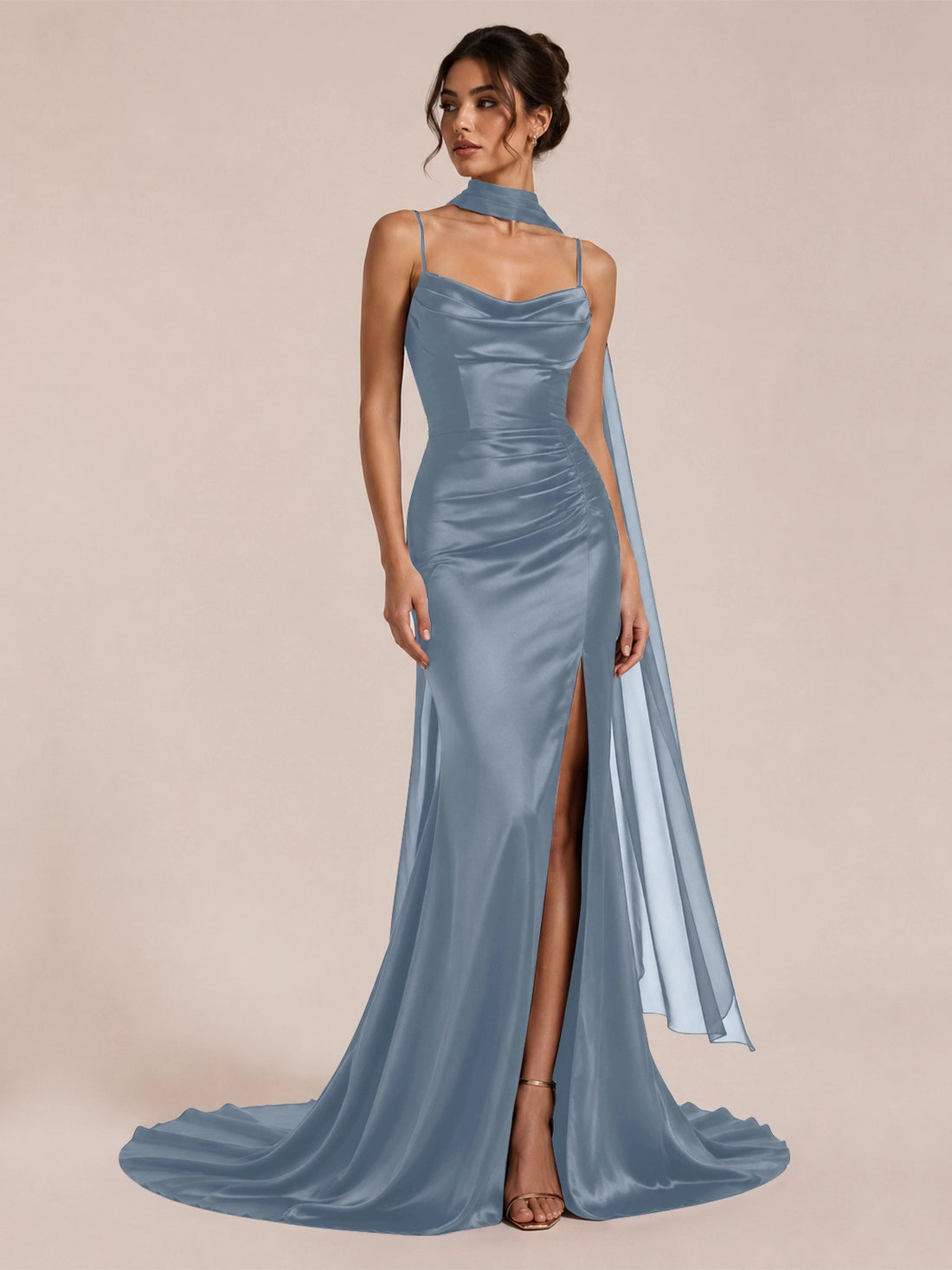 Mermaid Bridesmaid Dress with Neck Scarf 
