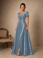Silk-like Prom Dress with Short Sleeves 