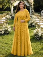 Two-Piece Lace Mother of the Bride Dress with Long Sleeves-Plus Size 
