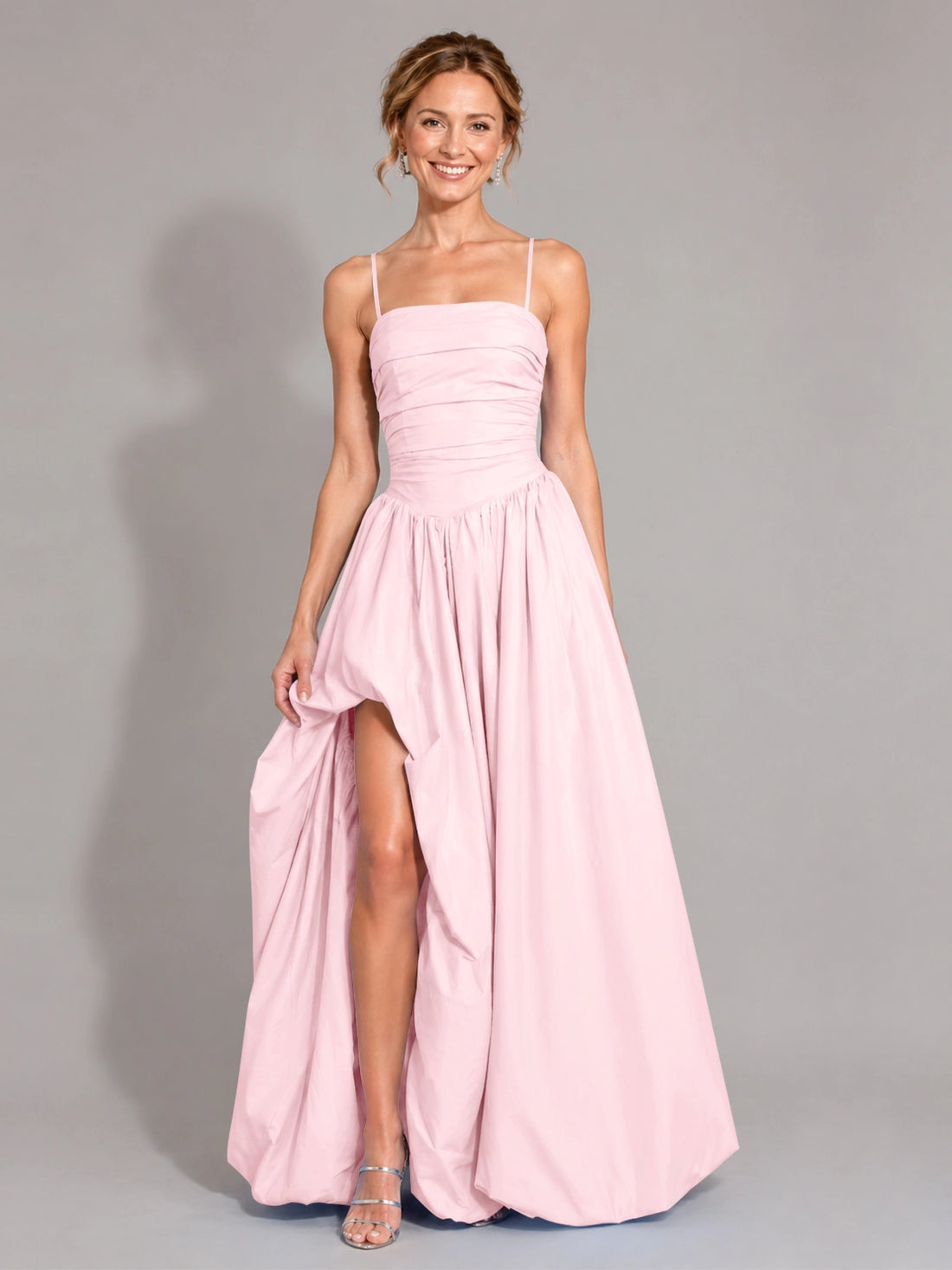 Iridescent Taffeta Prom Dress with High Slit 
