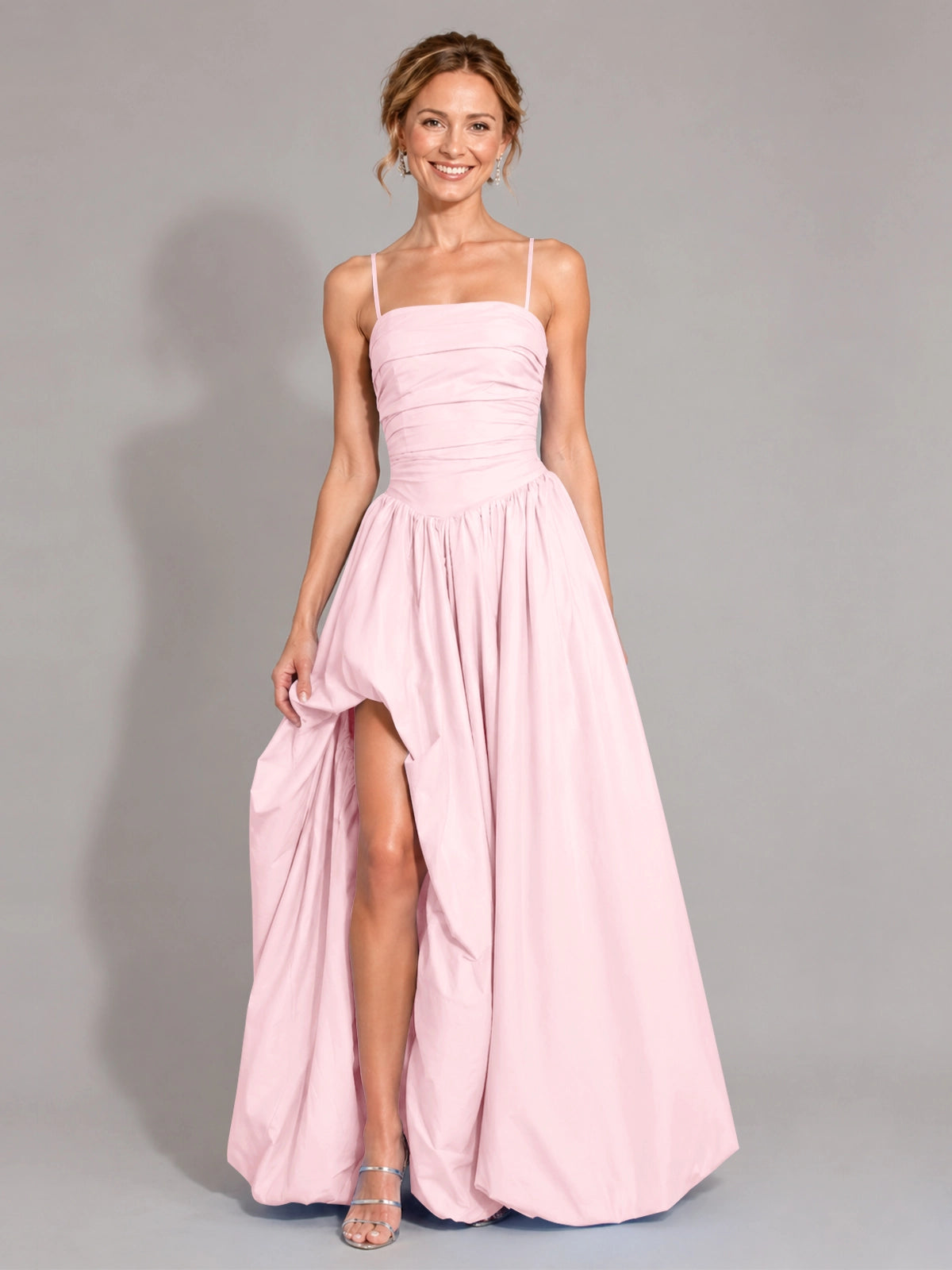Iridescent Taffeta Prom Dress with High Slit 