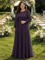 Two-Piece Lace Mother of the Bride Dress with Long Sleeves-Plus Size 