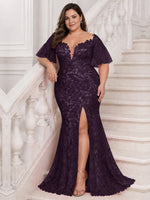 Mermaid Mother of the Bride Dress with V-neck-Plus Size 