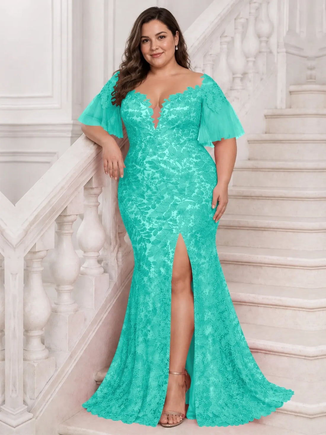 Mermaid Mother of the Bride Dress with V-neck-Plus Size 