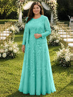 Two-Piece Lace Mother of the Bride Dress with Long Sleeves-Plus Size 