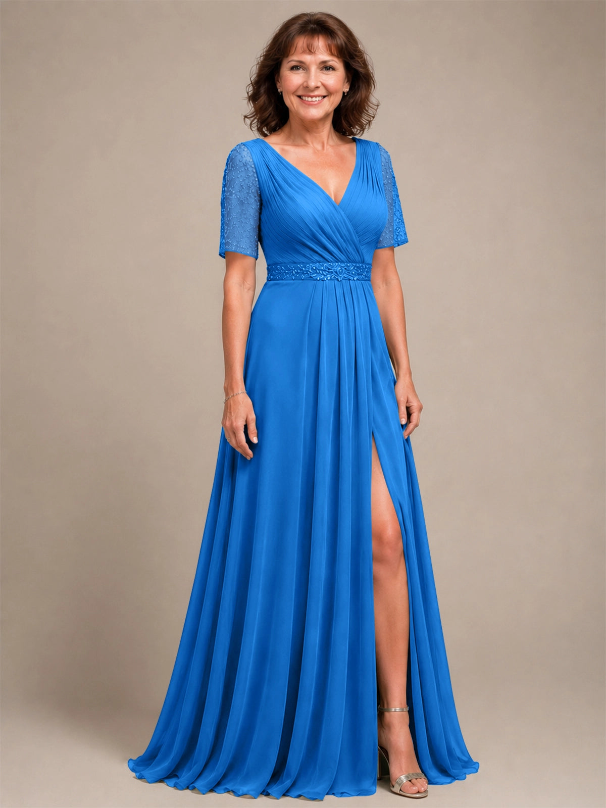 Surplice Neckline Mother of the Bride Dress with Slit 