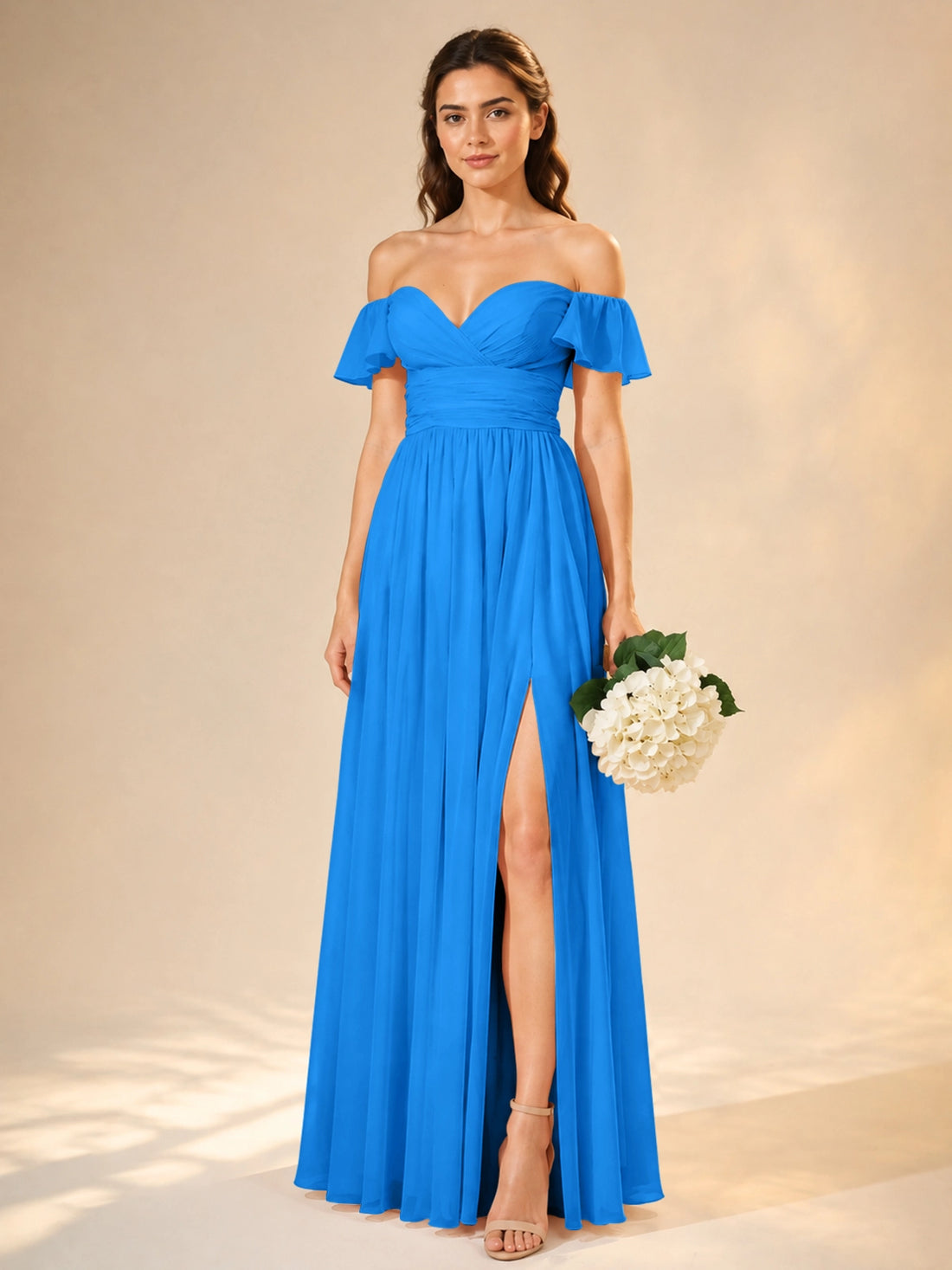 Chiffon Bridesmaid Dress with Cap Sleeves 