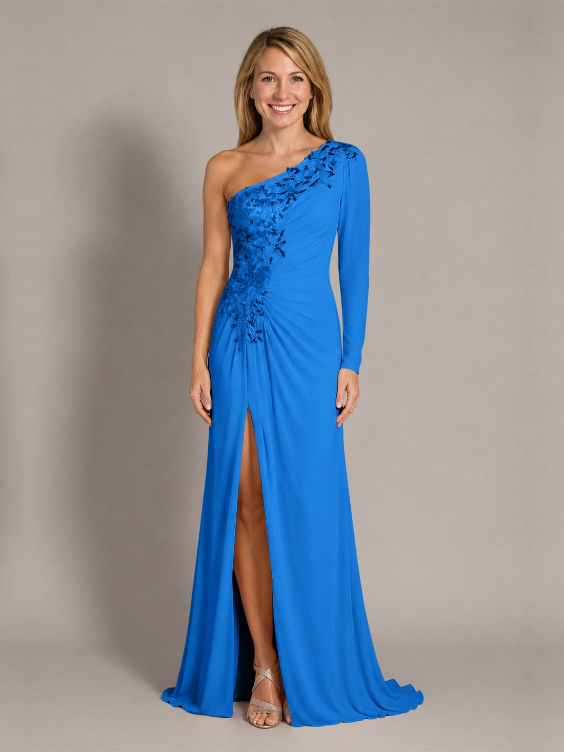 One-Shoulder Mother of the Bride Dress with Appliques