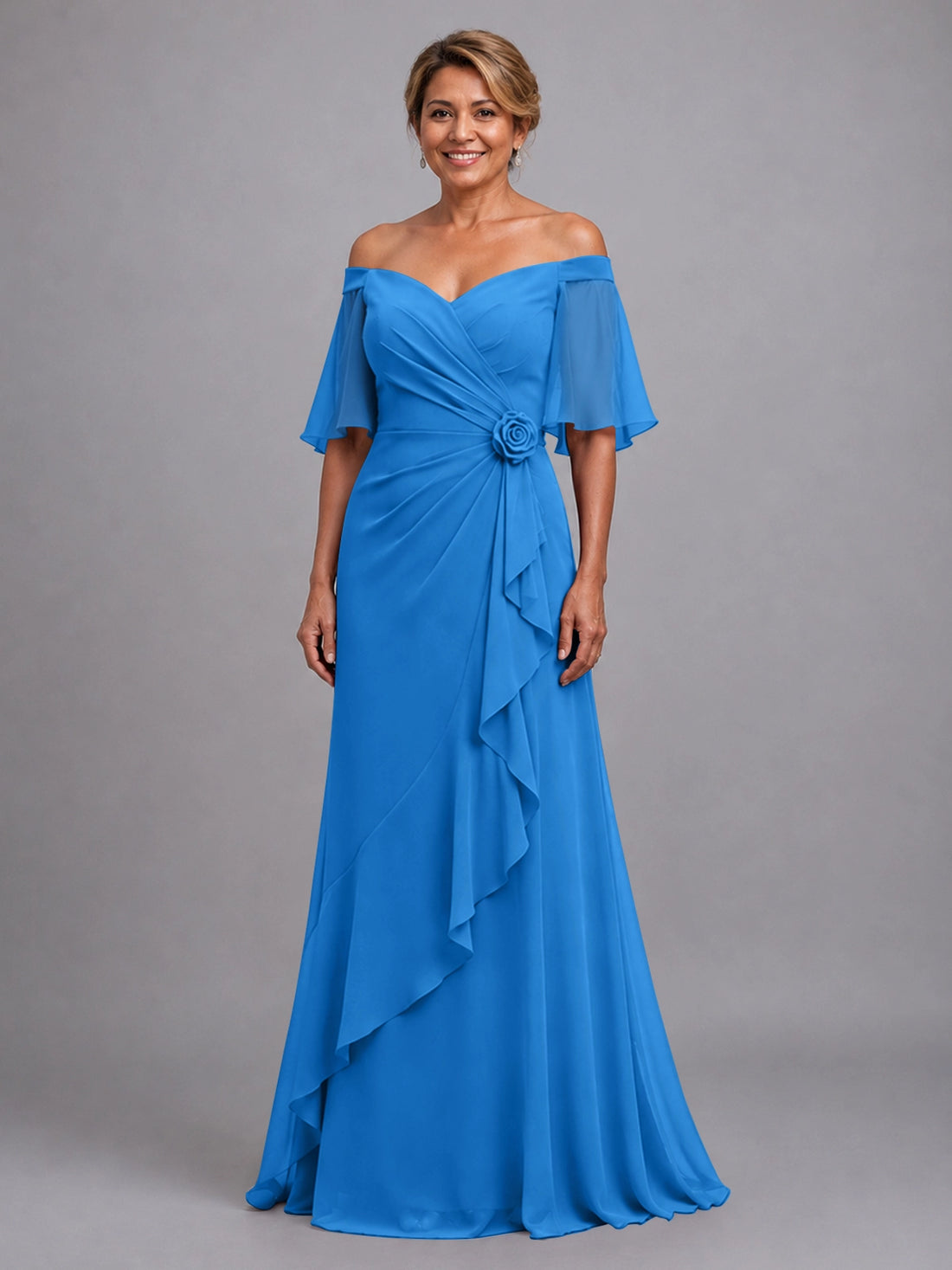 Chiffon Mother of the Bride Dress with 3D Rosette 