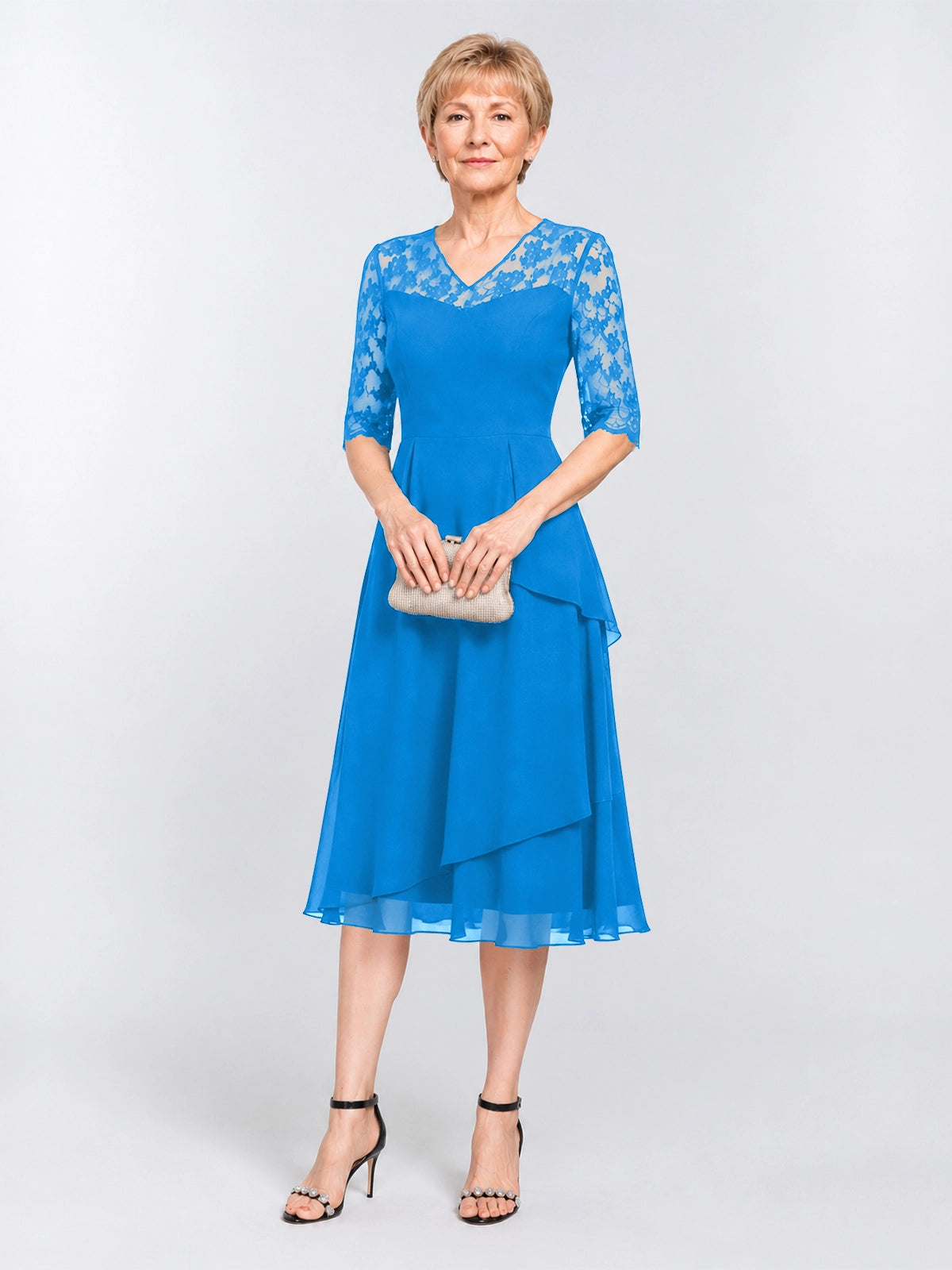 A-line Mother of the Bride Dress with Lace Sleeves 